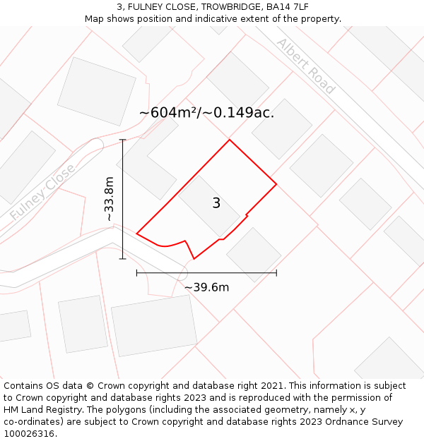 3, FULNEY CLOSE, TROWBRIDGE, BA14 7LF: Plot and title map