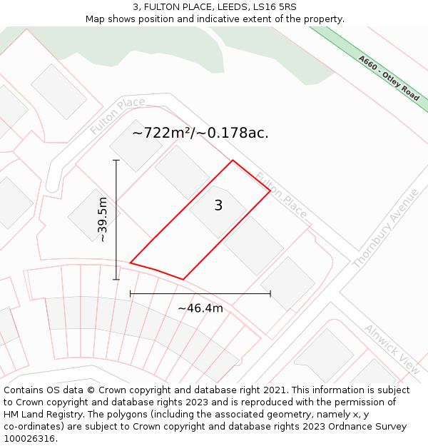 3, FULTON PLACE, LEEDS, LS16 5RS: Plot and title map