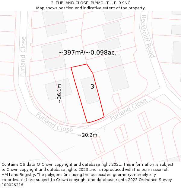 3, FURLAND CLOSE, PLYMOUTH, PL9 9NG: Plot and title map