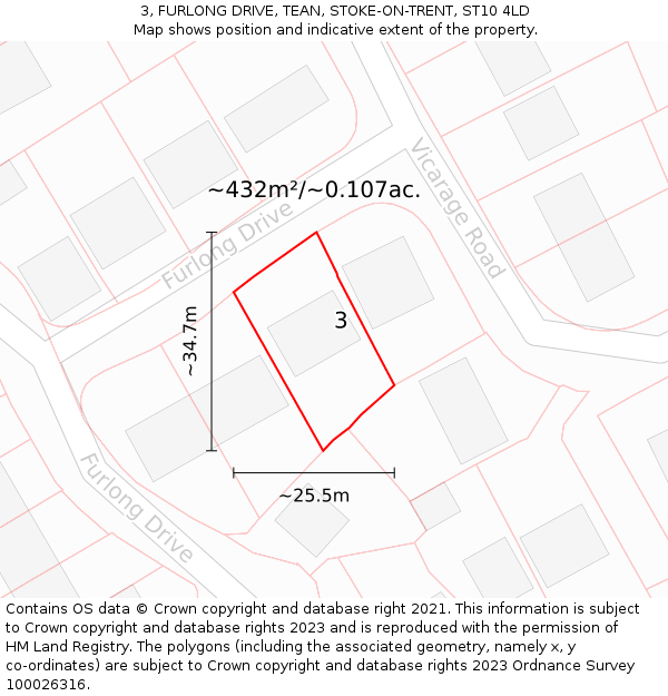 3, FURLONG DRIVE, TEAN, STOKE-ON-TRENT, ST10 4LD: Plot and title map