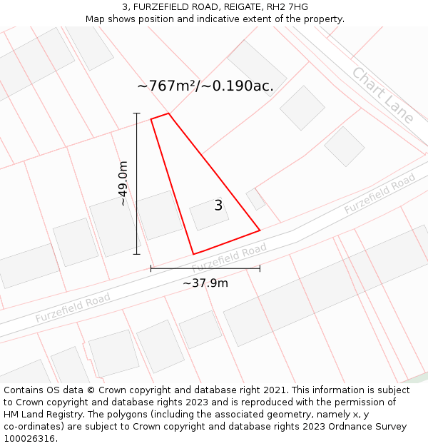 3, FURZEFIELD ROAD, REIGATE, RH2 7HG: Plot and title map