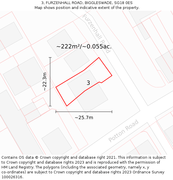 3, FURZENHALL ROAD, BIGGLESWADE, SG18 0ES: Plot and title map