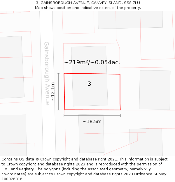 3, GAINSBOROUGH AVENUE, CANVEY ISLAND, SS8 7LU: Plot and title map