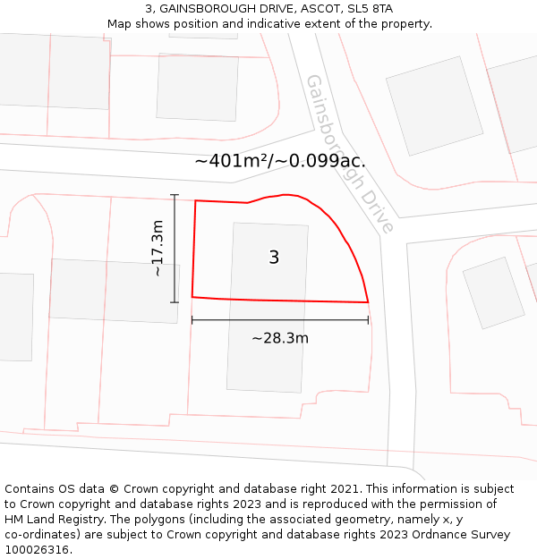 3, GAINSBOROUGH DRIVE, ASCOT, SL5 8TA: Plot and title map