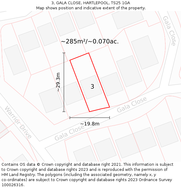 3, GALA CLOSE, HARTLEPOOL, TS25 1GA: Plot and title map