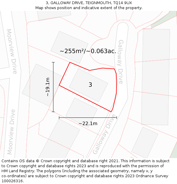 3, GALLOWAY DRIVE, TEIGNMOUTH, TQ14 9UX: Plot and title map