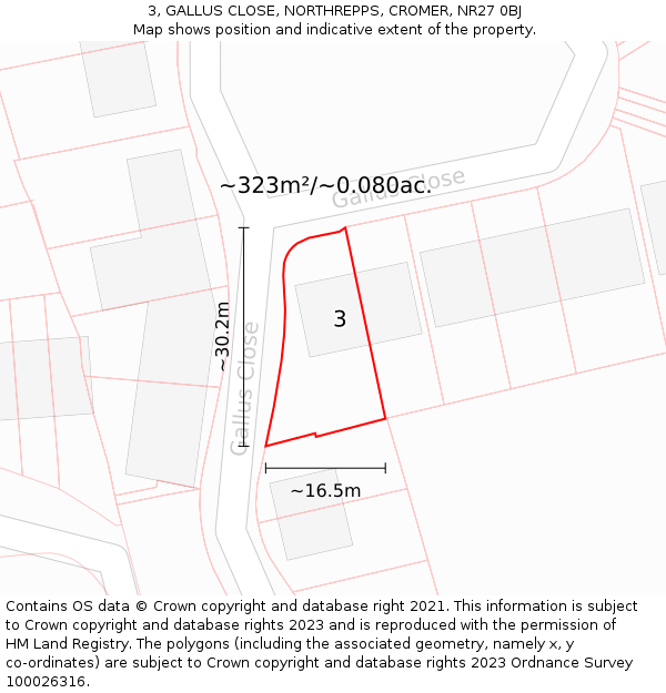 3, GALLUS CLOSE, NORTHREPPS, CROMER, NR27 0BJ: Plot and title map