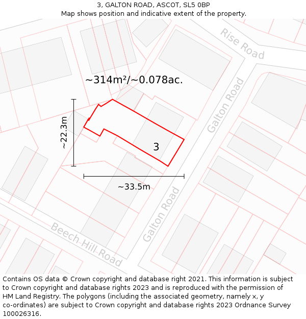 3, GALTON ROAD, ASCOT, SL5 0BP: Plot and title map