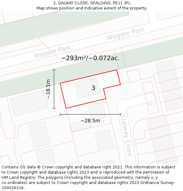 3, GALWAY CLOSE, SPALDING, PE11 3FL: Plot and title map