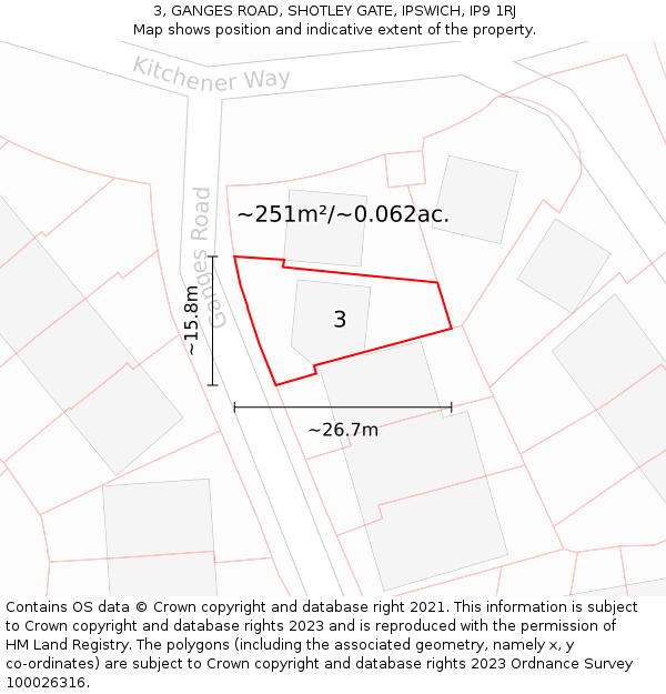 3, GANGES ROAD, SHOTLEY GATE, IPSWICH, IP9 1RJ: Plot and title map