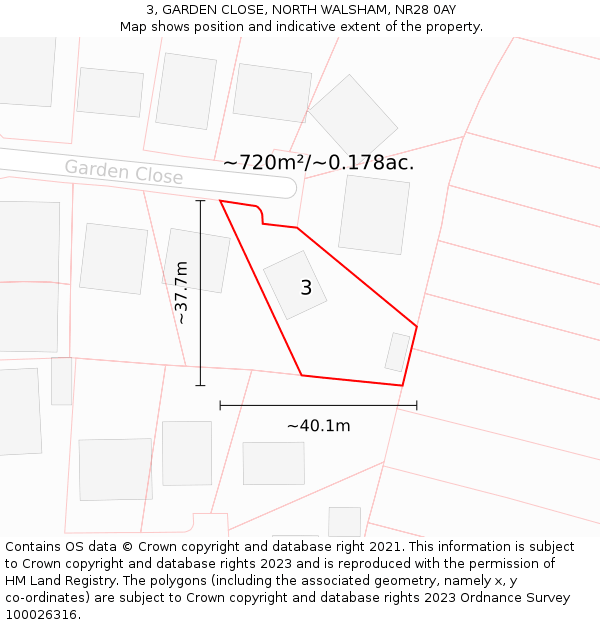 3, GARDEN CLOSE, NORTH WALSHAM, NR28 0AY: Plot and title map