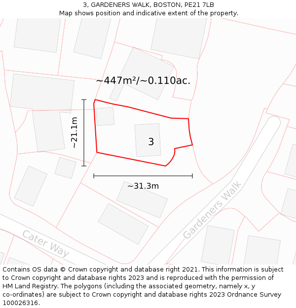 3, GARDENERS WALK, BOSTON, PE21 7LB: Plot and title map