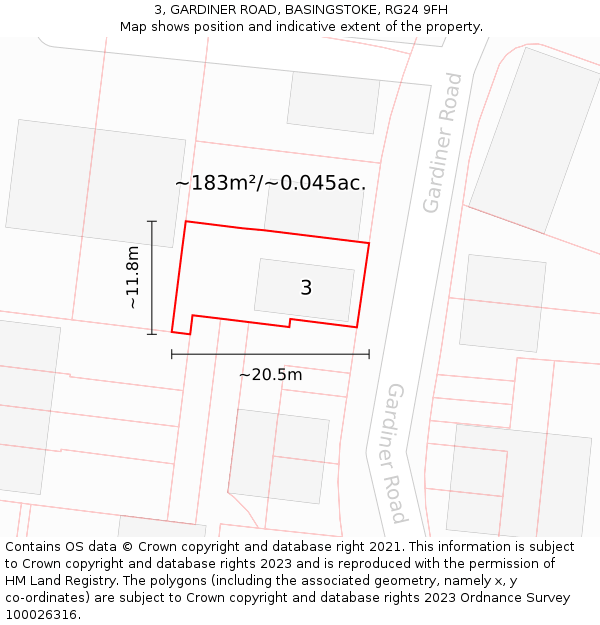 3, GARDINER ROAD, BASINGSTOKE, RG24 9FH: Plot and title map