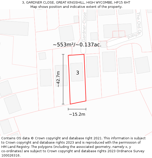 3, GARDNER CLOSE, GREAT KINGSHILL, HIGH WYCOMBE, HP15 6HT: Plot and title map