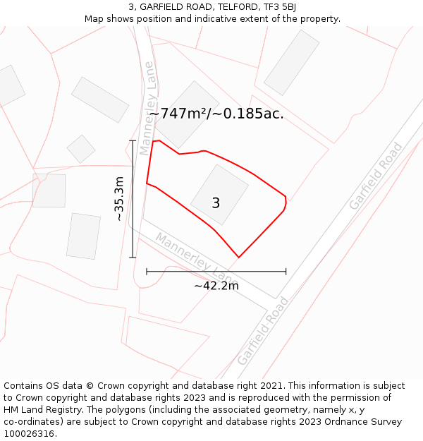 3, GARFIELD ROAD, TELFORD, TF3 5BJ: Plot and title map