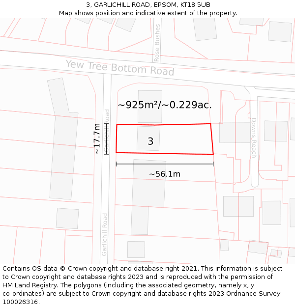 3, GARLICHILL ROAD, EPSOM, KT18 5UB: Plot and title map