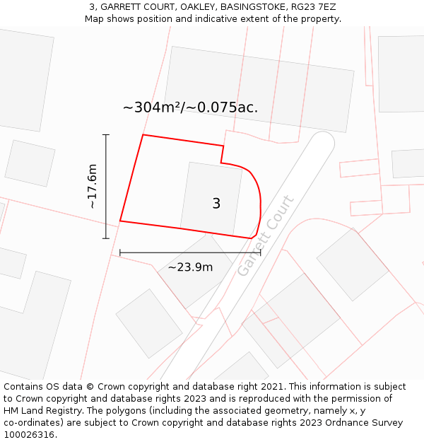 3, GARRETT COURT, OAKLEY, BASINGSTOKE, RG23 7EZ: Plot and title map