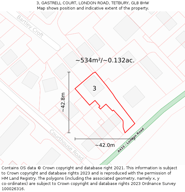 3, GASTRELL COURT, LONDON ROAD, TETBURY, GL8 8HW: Plot and title map