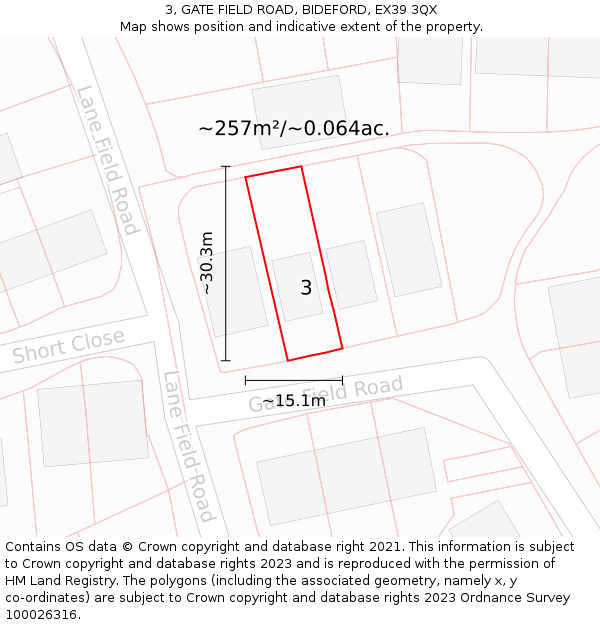 3, GATE FIELD ROAD, BIDEFORD, EX39 3QX: Plot and title map