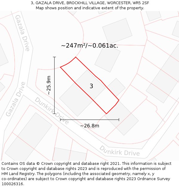 3, GAZALA DRIVE, BROCKHILL VILLAGE, WORCESTER, WR5 2SF: Plot and title map