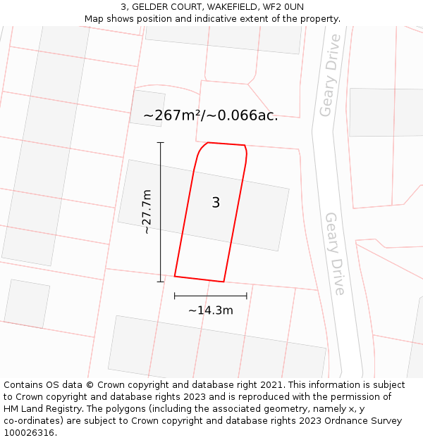 3, GELDER COURT, WAKEFIELD, WF2 0UN: Plot and title map