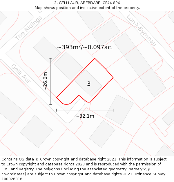 3, GELLI AUR, ABERDARE, CF44 8PX: Plot and title map