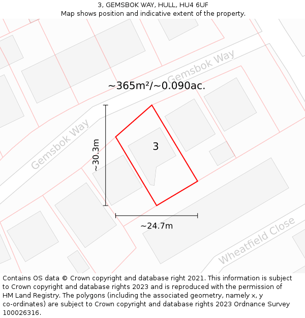 3, GEMSBOK WAY, HULL, HU4 6UF: Plot and title map