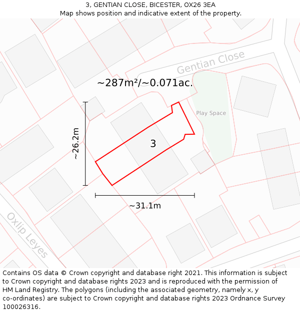 3, GENTIAN CLOSE, BICESTER, OX26 3EA: Plot and title map