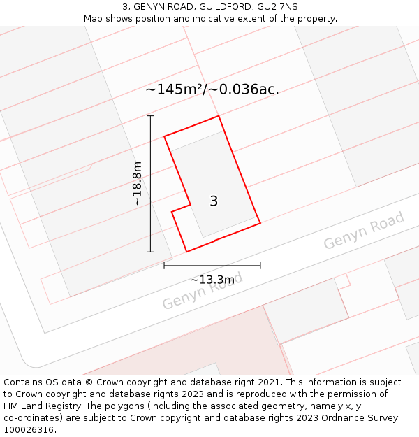 3, GENYN ROAD, GUILDFORD, GU2 7NS: Plot and title map