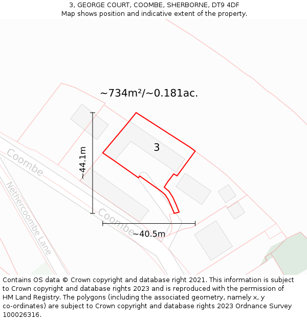 3, GEORGE COURT, COOMBE, SHERBORNE, DT9 4DF: Plot and title map