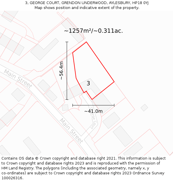 3, GEORGE COURT, GRENDON UNDERWOOD, AYLESBURY, HP18 0YJ: Plot and title map