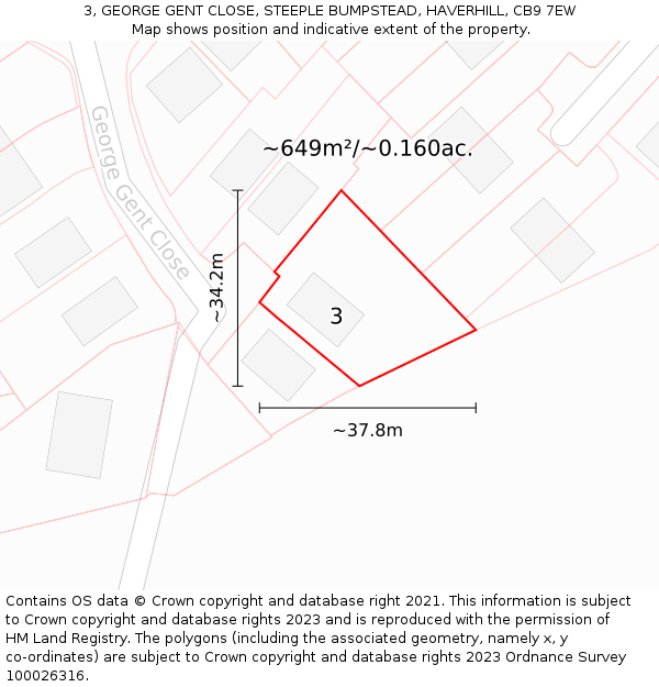 3, GEORGE GENT CLOSE, STEEPLE BUMPSTEAD, HAVERHILL, CB9 7EW: Plot and title map