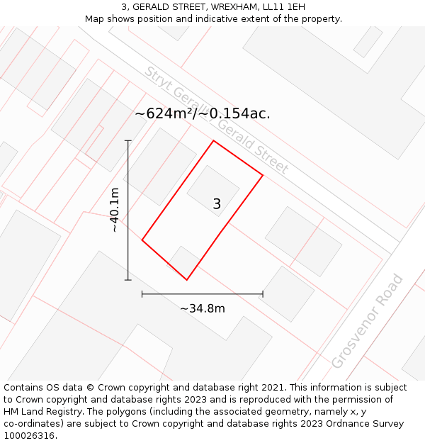 3, GERALD STREET, WREXHAM, LL11 1EH: Plot and title map