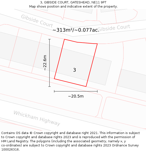 3, GIBSIDE COURT, GATESHEAD, NE11 9PT: Plot and title map