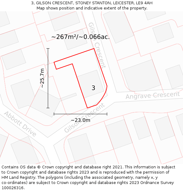 3, GILSON CRESCENT, STONEY STANTON, LEICESTER, LE9 4AH: Plot and title map