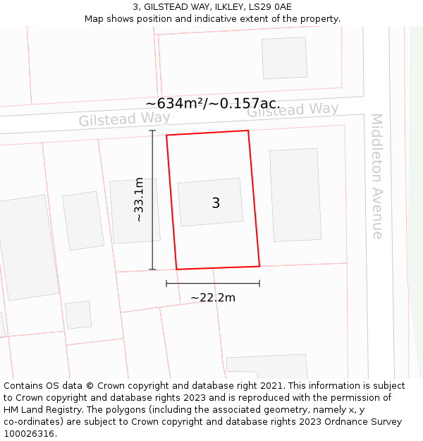 3, GILSTEAD WAY, ILKLEY, LS29 0AE: Plot and title map