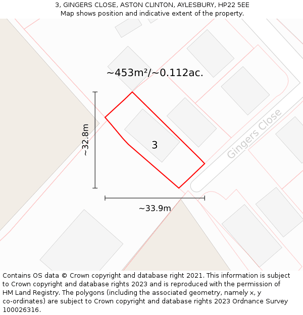 3, GINGERS CLOSE, ASTON CLINTON, AYLESBURY, HP22 5EE: Plot and title map