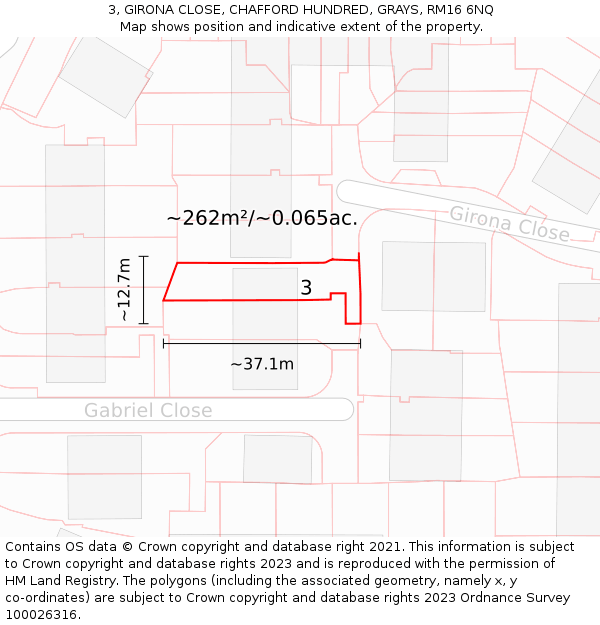 3, GIRONA CLOSE, CHAFFORD HUNDRED, GRAYS, RM16 6NQ: Plot and title map