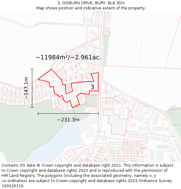 3, GISBURN DRIVE, BURY, BL8 3DH: Plot and title map