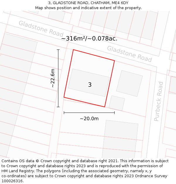 3, GLADSTONE ROAD, CHATHAM, ME4 6DY: Plot and title map