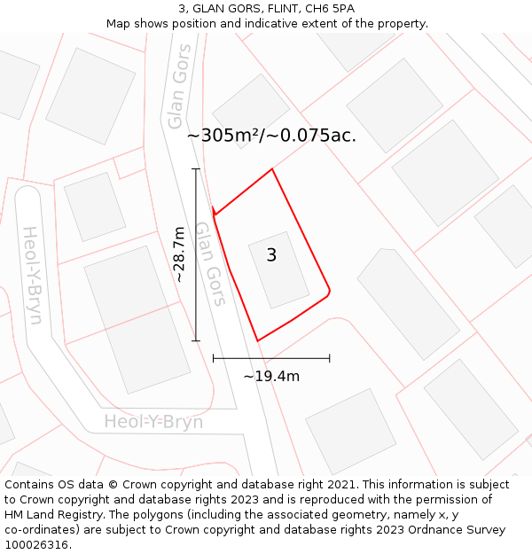 3, GLAN GORS, FLINT, CH6 5PA: Plot and title map