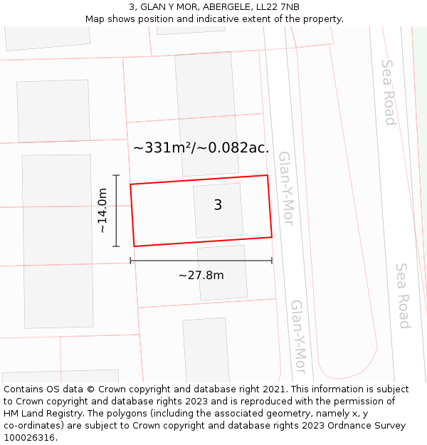 3, GLAN Y MOR, ABERGELE, LL22 7NB: Plot and title map