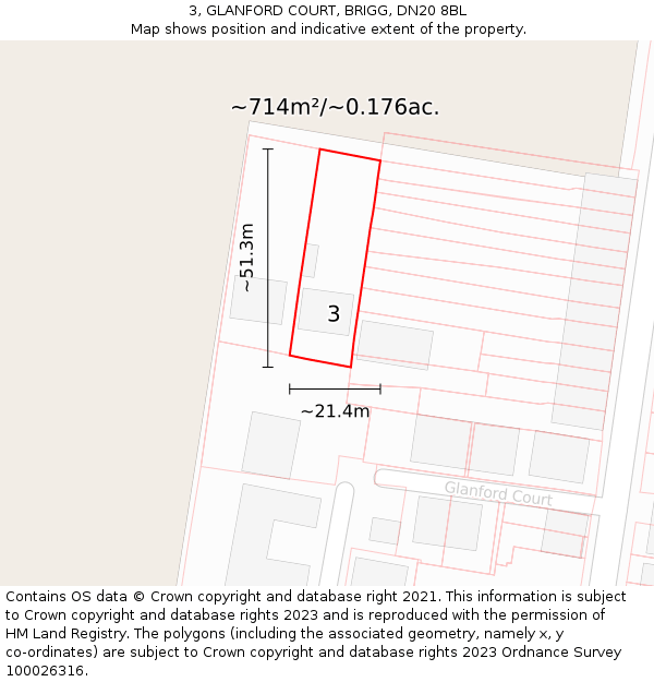 3, GLANFORD COURT, BRIGG, DN20 8BL: Plot and title map