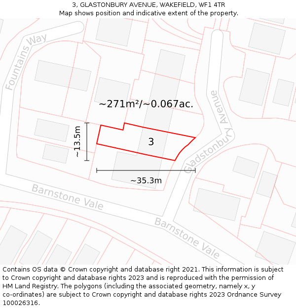 3, GLASTONBURY AVENUE, WAKEFIELD, WF1 4TR: Plot and title map