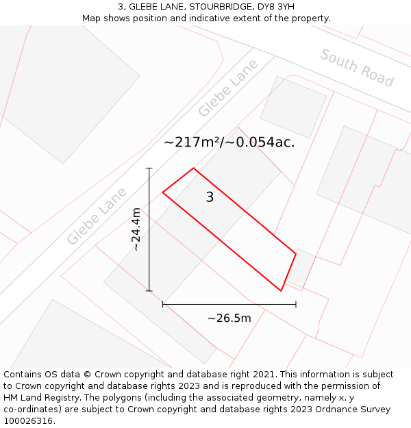3, GLEBE LANE, STOURBRIDGE, DY8 3YH: Plot and title map