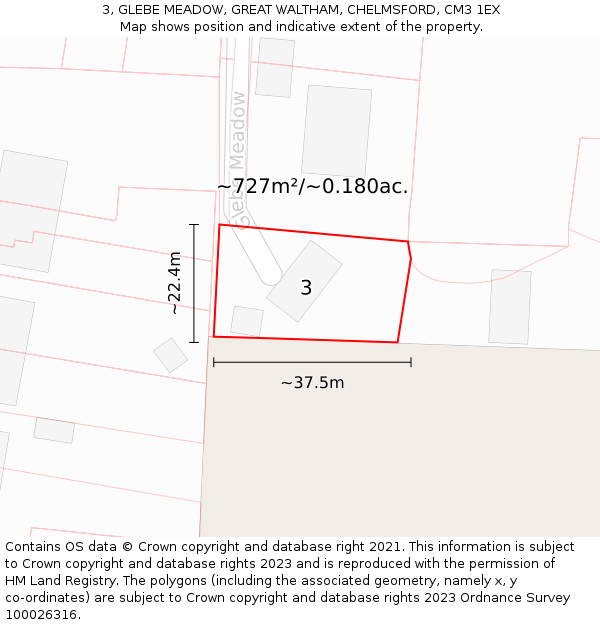 3, GLEBE MEADOW, GREAT WALTHAM, CHELMSFORD, CM3 1EX: Plot and title map