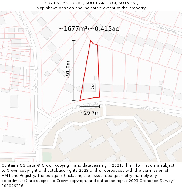 3, GLEN EYRE DRIVE, SOUTHAMPTON, SO16 3NQ: Plot and title map