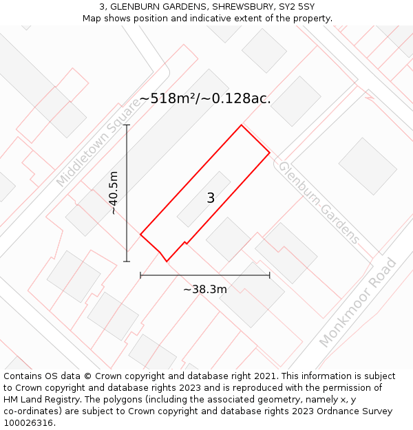 3, GLENBURN GARDENS, SHREWSBURY, SY2 5SY: Plot and title map