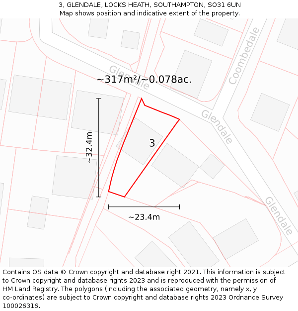 3, GLENDALE, LOCKS HEATH, SOUTHAMPTON, SO31 6UN: Plot and title map