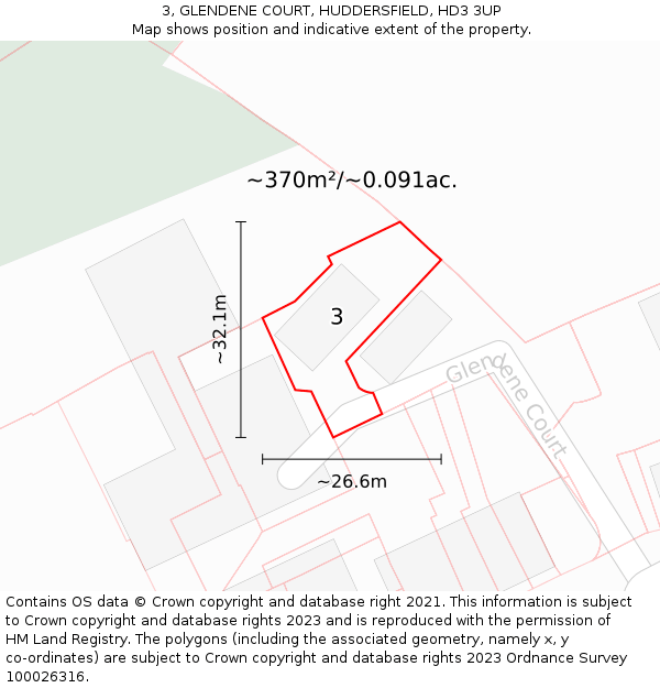 3, GLENDENE COURT, HUDDERSFIELD, HD3 3UP: Plot and title map